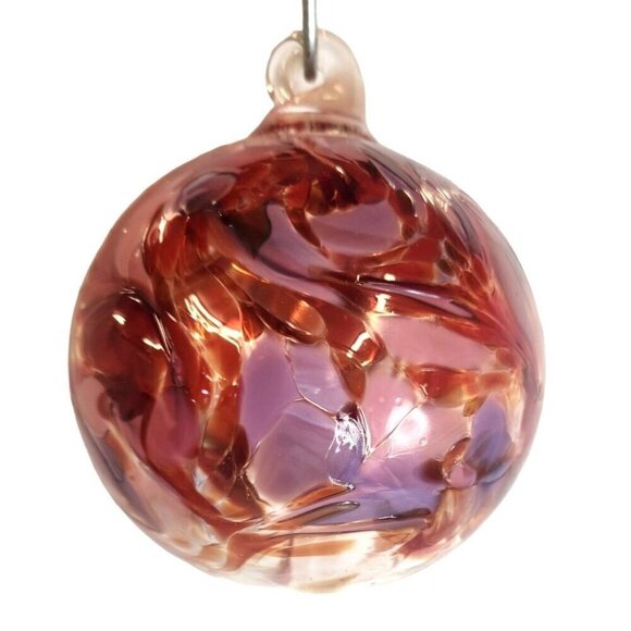 5" Hand-Blown Glass Ornament With Swirled Red & Purple Design - Picture 3 of 11